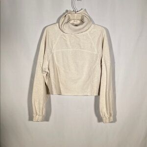 AERIE WOMENS CREAM SEMI CROPPED PULLOVER SWEATER SMALL